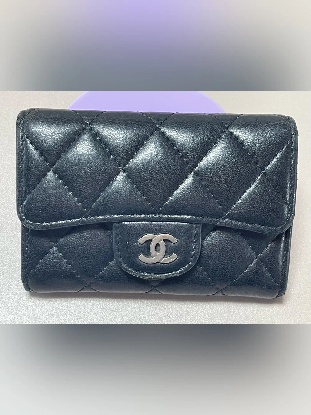 CHANEL Lambskin Black Quilted Leather Small Wallet with CC Turn-Lock